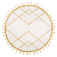 Bílo-žlutý bavlněný ručně vyrobený koberec Nattiot Come, ø 120 cm