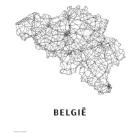 Mapa Belgie black & white, (30 x 40 cm)