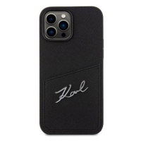 Karl Lagerfeld Saffiano Card Slot Metal Signature Zadní Kryt pro iPhone 14 Pro Max Black