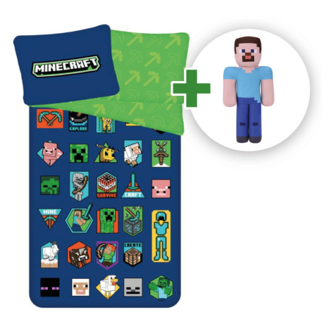 Sada povlečení Minecraft Badges + plyšová hračka Steve