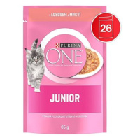 Purina ONE Junior minifiletky s lososem a mrkví ve šťávě 26 × 85 g