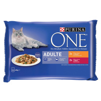 PURINA ONE 4 x 85 g - Adult kuřecí a hovězí