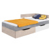 Dřevěná postel Amasi 90x200, bez matrace, beton, bílá, dub