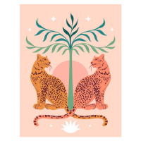 Ilustrace Cute Leopards, Sun, palm tree. Modern, Lera Danilova, (30 x 40 cm)