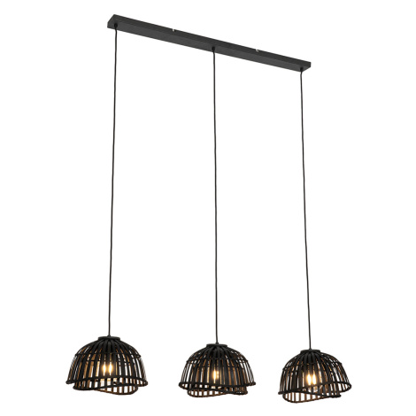 Orientální závěsná lampa černá bambusová 3-světelná - Pua QAZQA