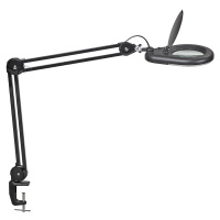 MAUL LED svítidlo s lupou MAULviso, délka ramene 410 mm, se stolní svorkou, černá