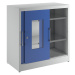 mauser Skříň s posuvnými dveřmi s okénkem, se 2 policemi, v x š 1000 x 1000 mm, hloubka 500 mm, 