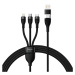 Kabel USB 3 v 1 Baseus Flash Series 2, USB-C + micro USB + Lightning, 100 W, 1,2 m (černý)