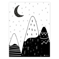 Obraz na zeď - Černobíle kopce s měsícem