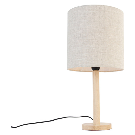 Rustikální stolní lampa dřevo se světle hnědým stínítkem - Mels QAZQA
