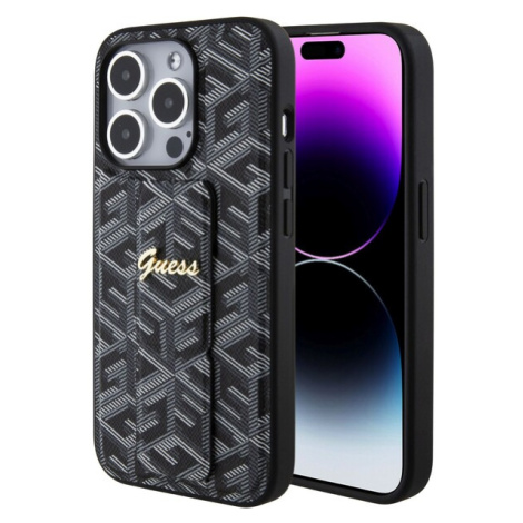 Guess PU Grip Stand G Cube kryt iPhone 15 Pro Max černý