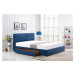 Dvoulůžková postel MERIDA — masiv, látka, modrá, 160x200 cm