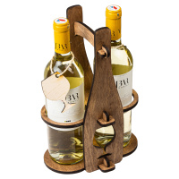 Dřevěný dárkový nosič na 2 vína s visačkou ve tvaru láhve, Šedá