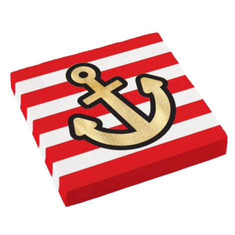Námořnická party - Ubrousky papírové červené pruhy s kotvou 33x33cm 16ks Amscan