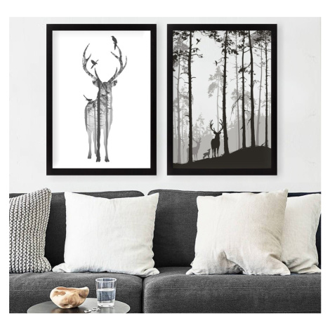 Wallity Sada obrazů Deer 2 ks 34x44 cm černá/bílá