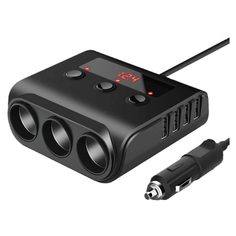 Rozdělovač zásuvek auto zapalovače 1/4 + nabíječka 4xUSB s kabelem a voltmetrem LED21