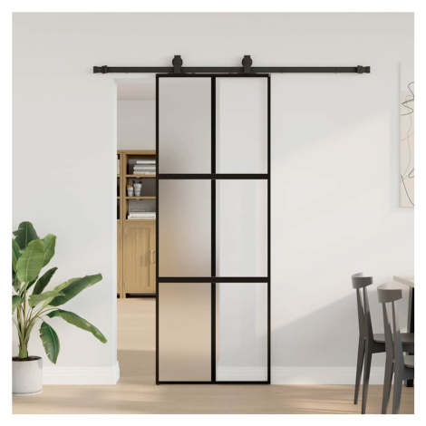 vidaXL Posuvné dveře se sadou kování černé 76x205 cm Tvrzené sklo