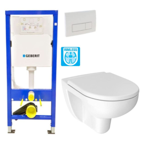 GEBERIT DuofixBasic s bílým tlačítkem DELTA51 + WC JIKA LYRA PLUS RIMLESS + SEDÁTKO DURAPLAST 45