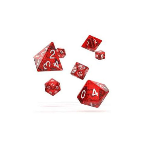 Oakie Doakie RPG sada 7 vícestěnných kostek - červená se třpytkami