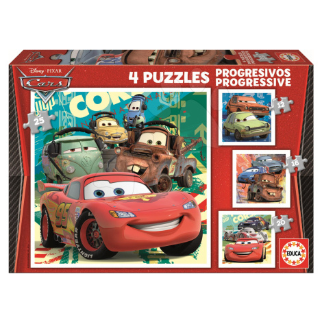 Dětské puzzle Disney Auta 2 Educa 25-20-16-12 dílů 14942 barevné