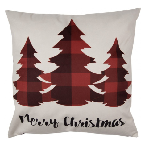 Béžový vánoční povlak na polštář s červeným kanafasovým motivem Merry Christmas – 45x45 cm Clayre & Eef