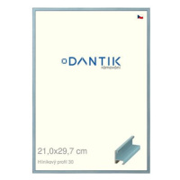 DANTIK rámeček 21 × 29,7, ALU profil 6030 Dýha barevný modrý pastel sklo čiré