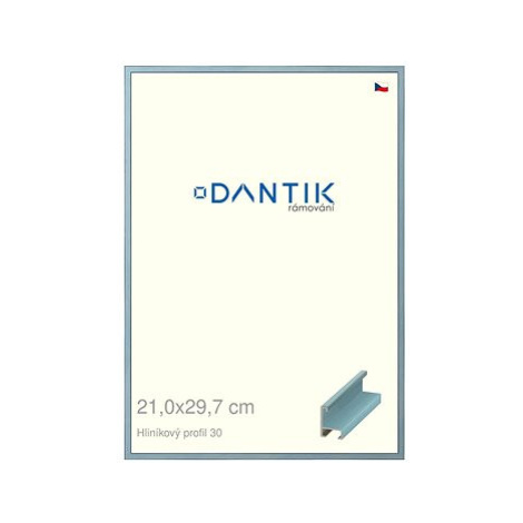 DANTIK rámeček 21 × 29,7, ALU profil 6030 Dýha barevný modrý pastel sklo čiré