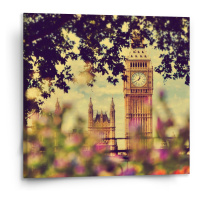 Sablio Obraz Londýn Big Ben Flowers - 110x110 cm