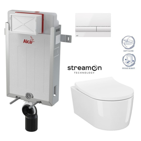 ALCADRAIN Renovmodul předstěnový instalační systém s bílým tlačítkem M1710 + WC CERSANIT INVERTO AKCE/SET/ALCA