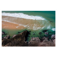 Fotografie Aerial view, water lapping rocky coast, Portugal, imageBROKER/Sonja Jordan, 40 × 26.7