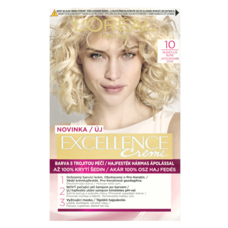 L'Oréal Paris Excellence Créme  permanentní barva na vlasy  10- nejsvětlejší blond, 72+48+12+60 