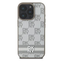 DKNY PU Leather Checkered Pattern and Stripe Zadní Kryt pro iPhone 16 Pro Max Beige