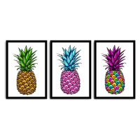 Wallity Sada obrazů Pineapple 3 ks 35x50 cm bílá