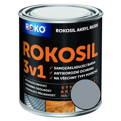 Barva samozákladující Rokosil akryl 3v1 RK 300 1010 šedá pastelová, 0,6 l ROKOSPOL