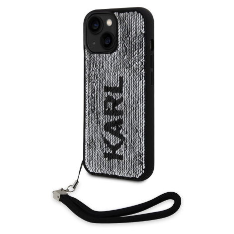 Zadní kryt Karl Lagerfeld Sequins Reversible pro Apple iPhone 15, černá stříbrná