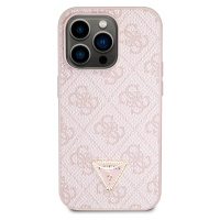 Zadní kryt Guess PU 4G Strass Triangle Metal Logo pro Apple iPhone 15 Pro, pink