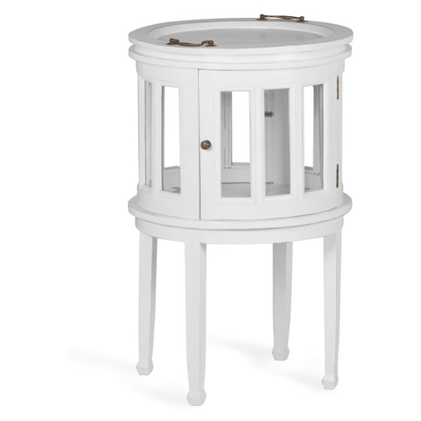Estila Luxusní kulatý barový stolek Blanc s odnímatelným podnosem z masivního dřeva mindi bílé b