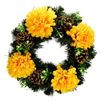 DOMMIO Dušičkový věnec se žlutými chryzantémami, 30 cm