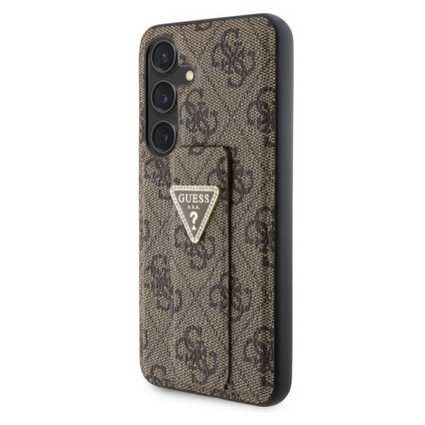 Guess PU Grip Stand 4G Strass Triangle Metal Logo kryt Samsung Galaxy S24 hnědý