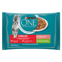 PURINA ONE STERILCAT kapsičky s krůtou a zelenými fazolkami, s lososem a mrkví ve šťávě, 4 x 85g