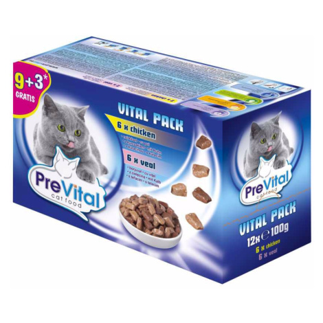 PreVital kočka kuřecí, telecí a losos, kapsa 100 g (pack 12 ks)