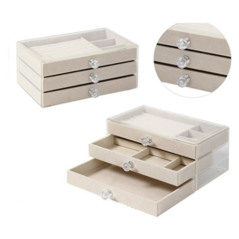 Průhledná sametová šperkovnice krémové barvy