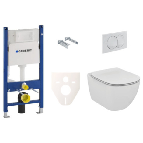 Závěsný set WC rimless TESI Ideal Standard + modul Geberit Duofix s tlačítkem Delta 20 bílé SIKO