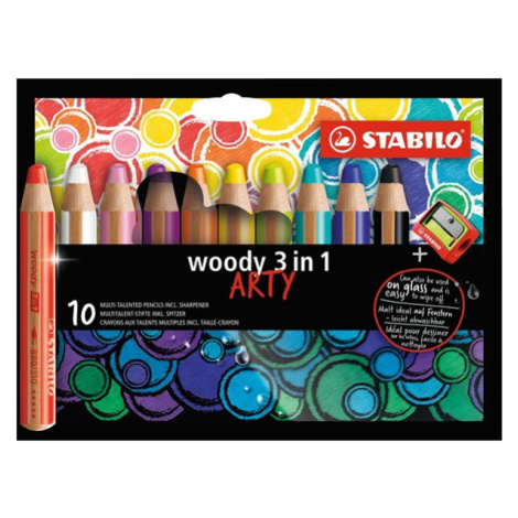 STABILO woody 3 in 1 Multifunkční pastelka ARTY - sada 10 barev s ořezávátkem