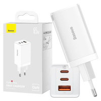 Baseus GaN5 Pro 2xUSB-C + USB síťová nabíječka, 65W (bílá)