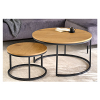 Estila Designový set dvou kulatých konferenčních stolků Nadjá ze dřeva a kovu hnědo-černé barvy