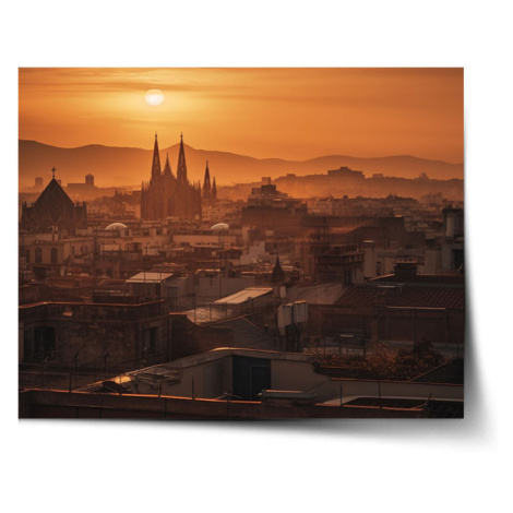 Sablio Plakát Barcelona Night Skyline - 120x80 cm