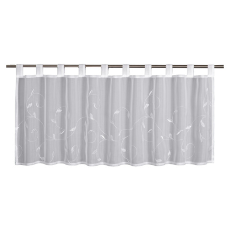 Sehlbach Vitrážová záclona s poutky, výšivka liána, bílá, 135 x 45 cm