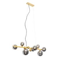 Art Deco závěsná lampa zlatá s kouřovým sklem 8 světel - David