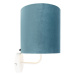 Vintage nástěnná lampa bílá s odstínem modrého sametu - Matt